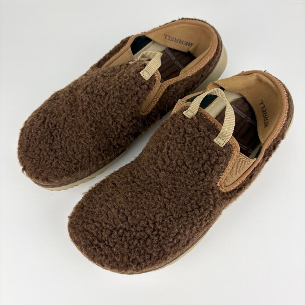 Merrell Hut Moc Cozy Fuzzy Slip On Convertible Slipper Mule Loafers Brown M7 W9
